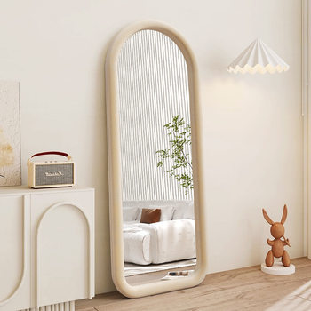 Floor Mirror, Irregular-Shaped Mirror for Girls, Wall-Mounted Home Dressing Mirror, Bedroom Cream-Style French Internet Celebrity Makeup Full-Length Mirror