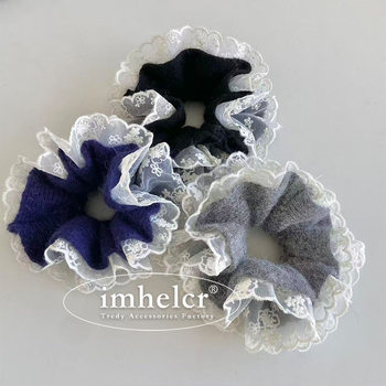 Korean-Style Soft Plush Knitted Lace Scrunchie Autumn and Winter New Trendy Versatile Hair Bun Hair Tie