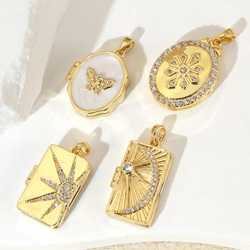 Opening and closing photo frame star moon peach heart copper zircon necklace pendant five-pointed star sun diy jewelry accessories