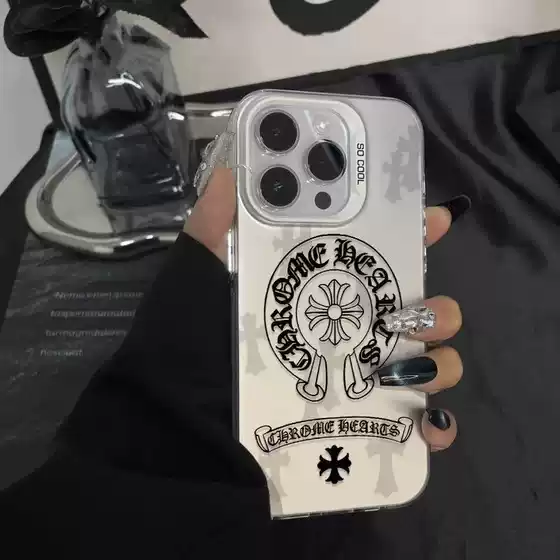 Trendy Brand Crow Heart iPhone 17 Pro Max Phone Case Apple 16 Double-Layer Colored Silver 15 Cross-Border Cross Hard Case