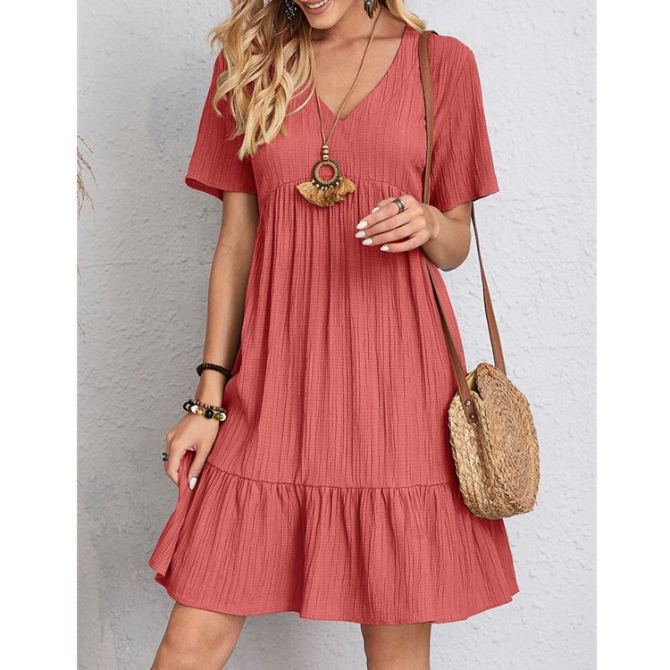 Loose Casual Short Sleeve High Waist Dress for Women Elegant Flowy Design Available in Red Green Black Wholesale Sizes S