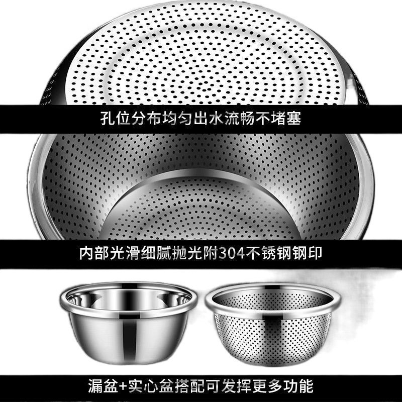 Draining Basket 304 Stainless Steel Vegetable Washing Draining Basket Household Rice Washing Filter Blue Stainless Steel Large Basin