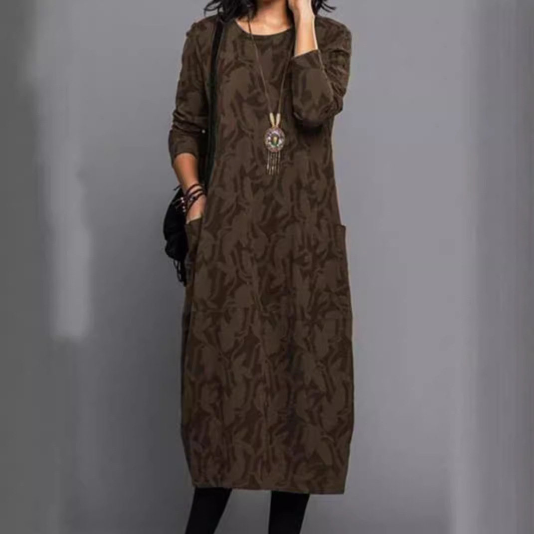 Casual Long Sleeve Pocket Dress for Women Round Neck Available in Multiple Colors Wholesale Sizes S to XXXL