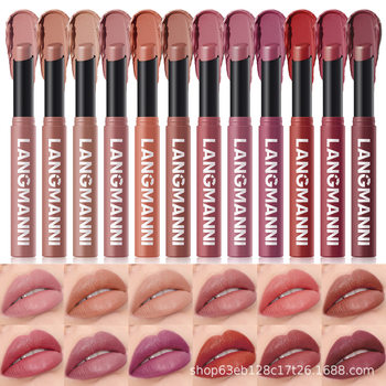 Langmanni's New Twelve-Color Oblique Rotating Matte Lipstick Single-Pack Long-Lasting Cross-Border Full-Escrow Exclusive Supply