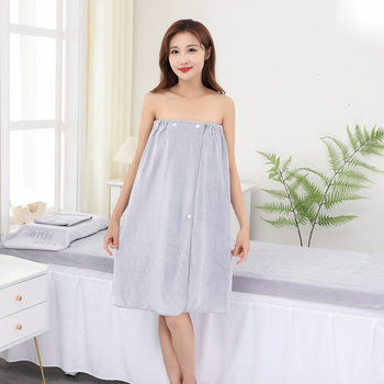 Thick Bath Skirt in a Bathrobe Style for Beauty Salons, Wearable Bath Towel That Wraps Around the Chest, Absorbent Towel for Steaming and Sauna, Does Not Shed Hair, with Logo