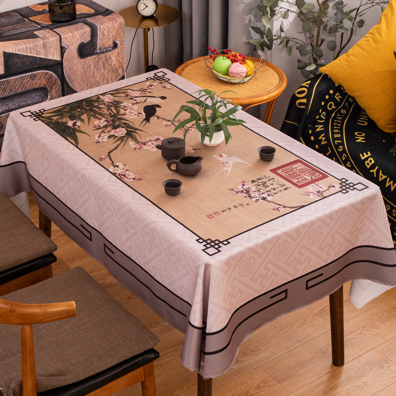 新中式防水桌布花鸟中国风布艺氛围感防烫茶室茶几垫餐桌防尘台布,淘宝优惠券,粉丝福利购,淘宝优惠卷