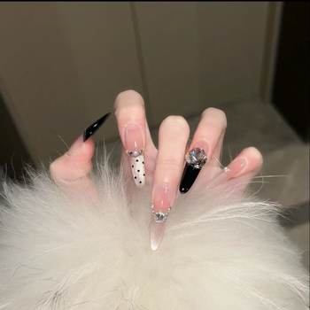 Explosive Autumn and Winter Elegant High-End Polka Dot Black Golden Cat Eye French Handmade Whitening Wearable Accessible Luxury Manicure