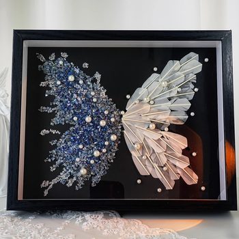 Ice Blue Crystal Feather Butterfly Photo Frame DIY Handmade Material Package Desktop Table Photo Frame Chinese Valentine's Day Gift