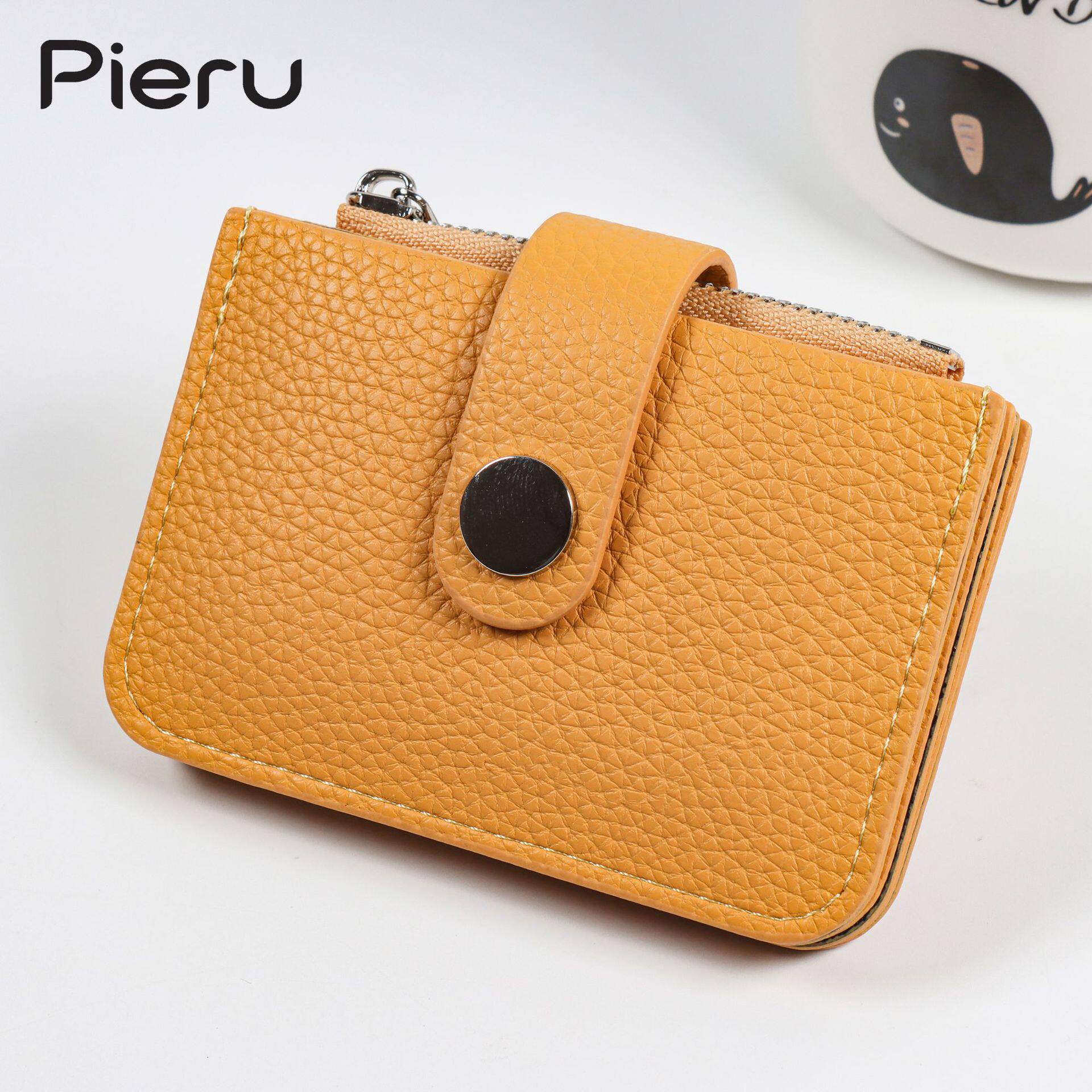 PIERU new cross-border simple buckle card holder skin-friendly litchi pattern small fresh zipper change coin card holder