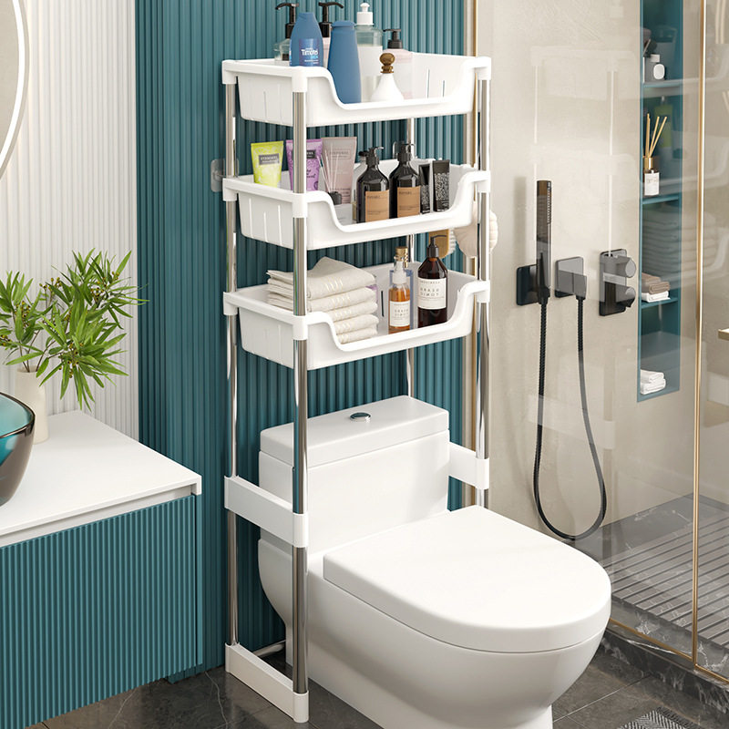 Stainless Steel Floor-Standing Bathroom Layered Toilet Storage Rack Shelf Organizer Bathroom Manufacturer No Drilling Required