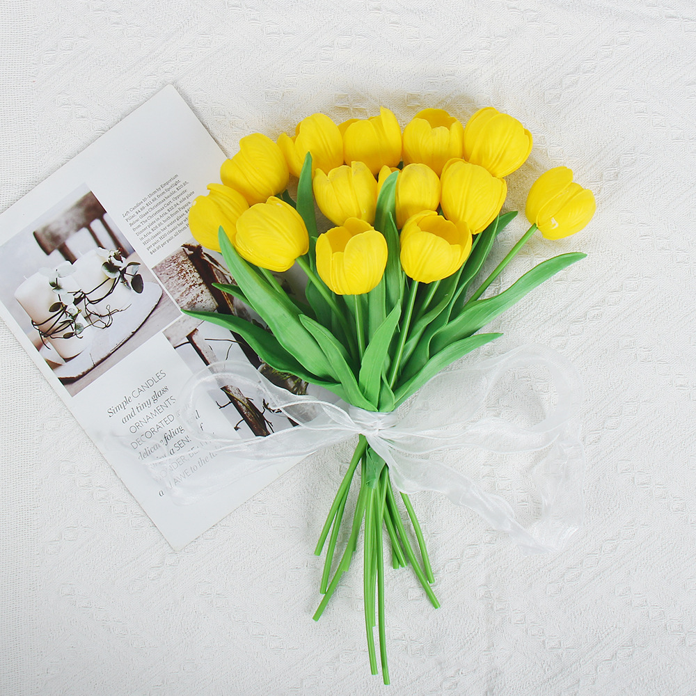 佰顺郁金香仿真花婚礼假花花束拍摄道具家居客厅装饰PU仿真花批发