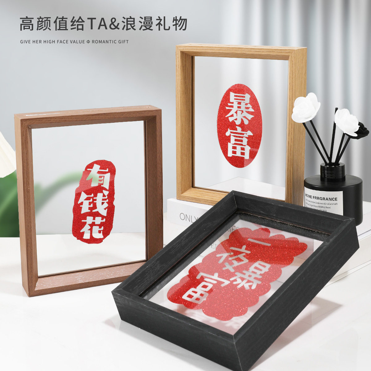 Handmade Wooden Photo Frame 6inch A4A3 Stereo Photo Frame Acrylic Transparent Display Stand Double-Sided Transparent Acrylic Photo Frame