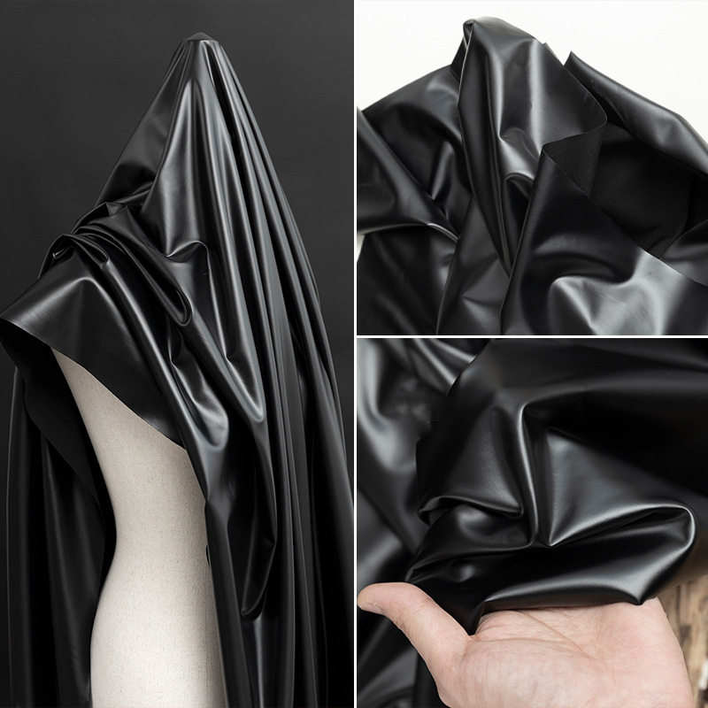 High Stretch Knitted Faux Leather Cloth Black Four-Sided PU Fabric Matte Lamb Leather Soft Leather Pants Body Shaping Cloth