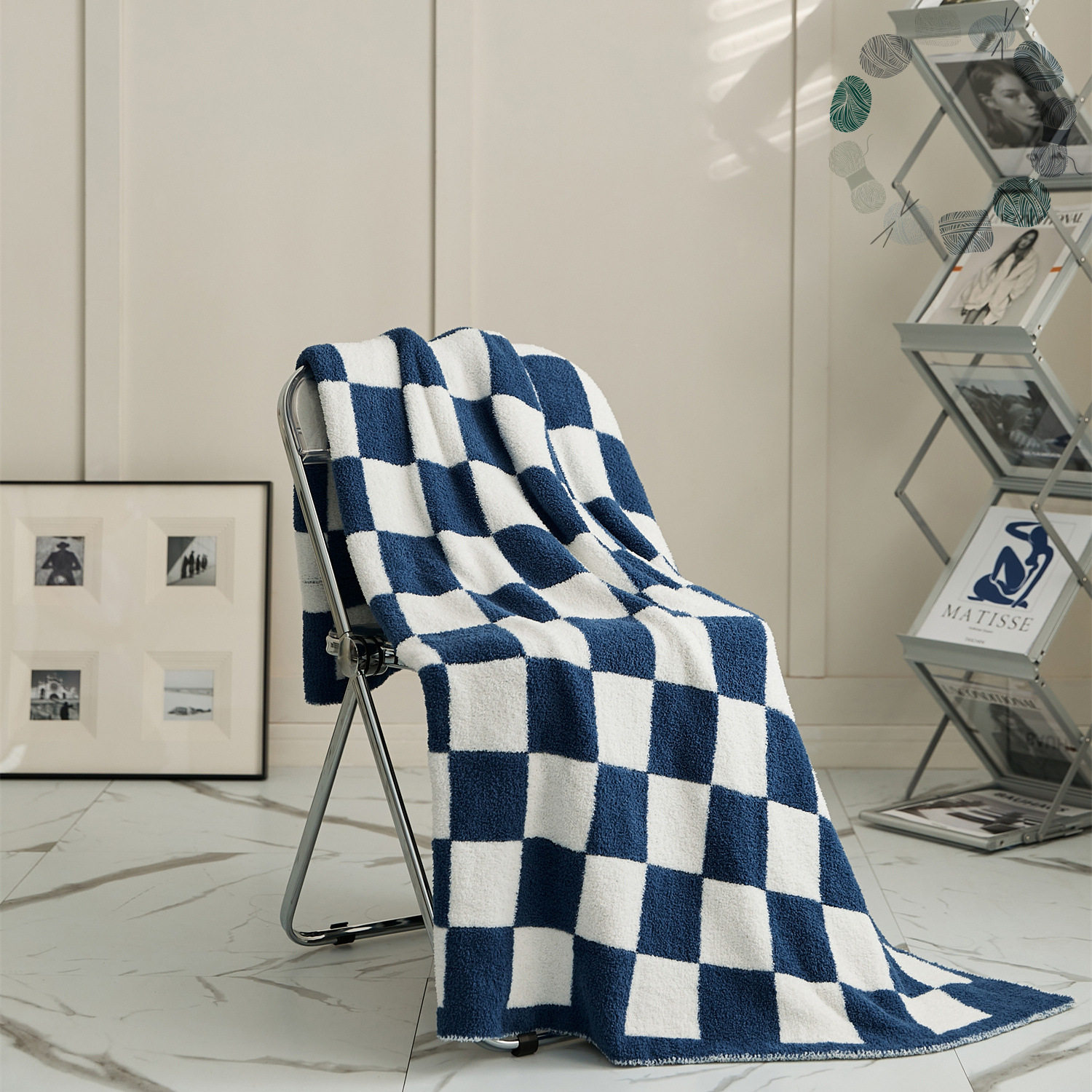 Ruijing Textile Manufacturer Wholesale Super Popular Retro Large Checkerboard Blanket Half Velvet Knitted Thread Blanket Sofa Blanket