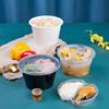Round disposable noodle soup separation bowl packing box thickened high cover double layer with lined takeaway soup meal box wholesale