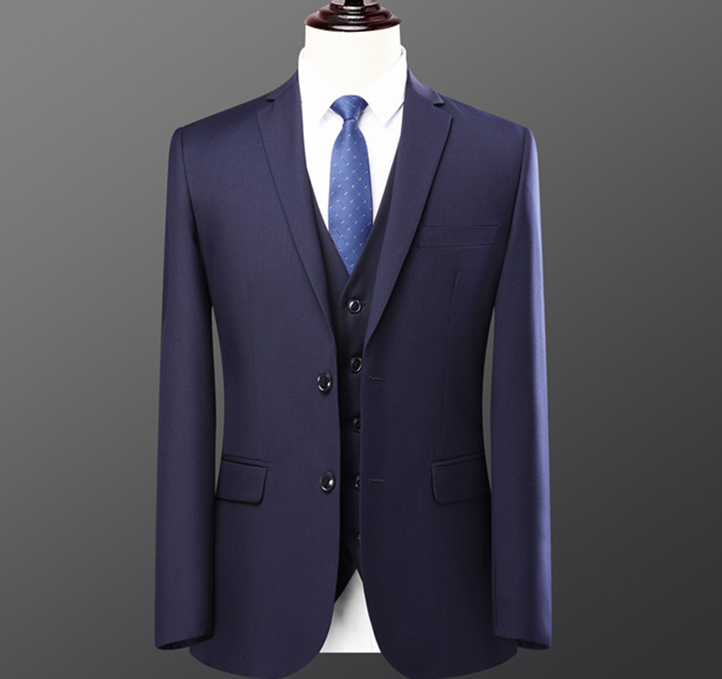 Bộ vest nam hai mảnh dáng ôm phong cách Hàn Quốc, lễ phục cưới và đi làm — Bộ áo và quần một cúc màu xanh navy, Bộ đồ màu xám một cúc (áo + quần), Bộ đồ đen một cúc (áo + quần), Bộ đồ hai cúc màu xanh tím than (áo + quần)