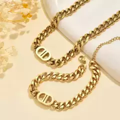 Cross-Border Dijia Titanium Steel Double D Letter Necklace European and American Fashion Cuban Chain Non-Fading Jewelry Source Wholesale Factory