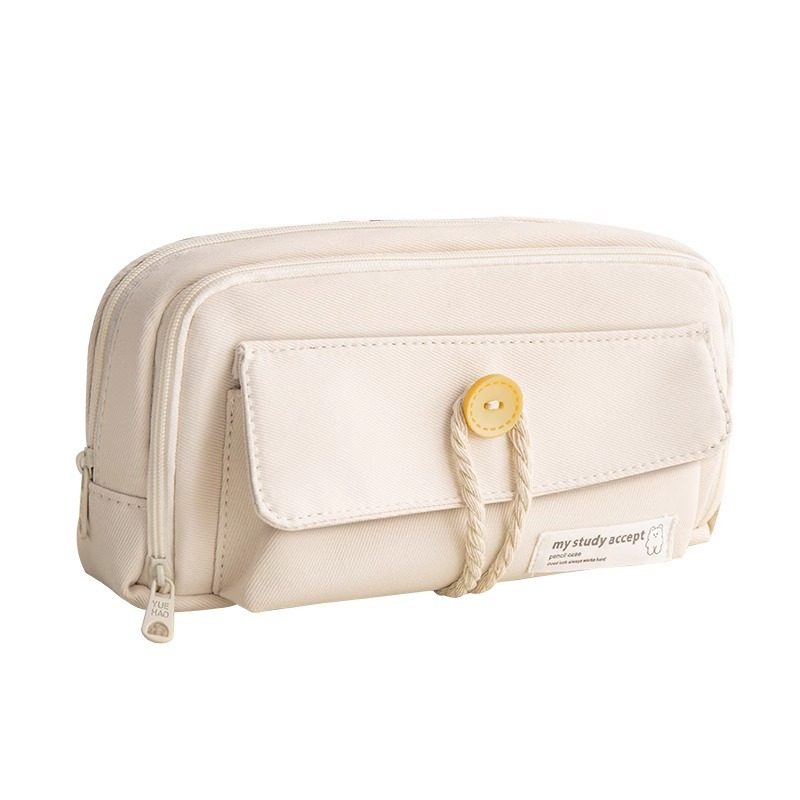 Button Pencil Case High-value Girls Large Capacity Simple Ins Student Creative Canvas Stationery Bag Pencil Stationery Box