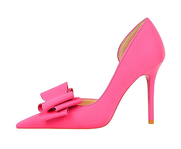 Giày cao gót nữ mũi nhọn gót siêu cao 10.5cm mặt lụa satin thắt nơ hở hông — Màu đen, Màu đỏ hoa hồng, Màu đỏ rượu, Màu hồng