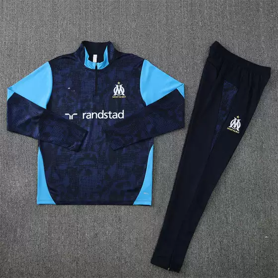 Marseille Football Training Suit Half-Zip Long-Sleeved Jersey Autumn and Winter Sweatshirt Warm-Up Team Uniform Real Madrid Football Suit