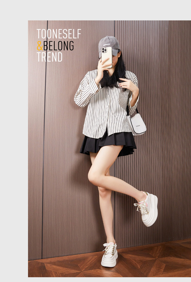 Giày sneaker nữ chunky đế dày trắng phối dây buộc phong cách platform — Trắng, Bột trắng chi tiết 10