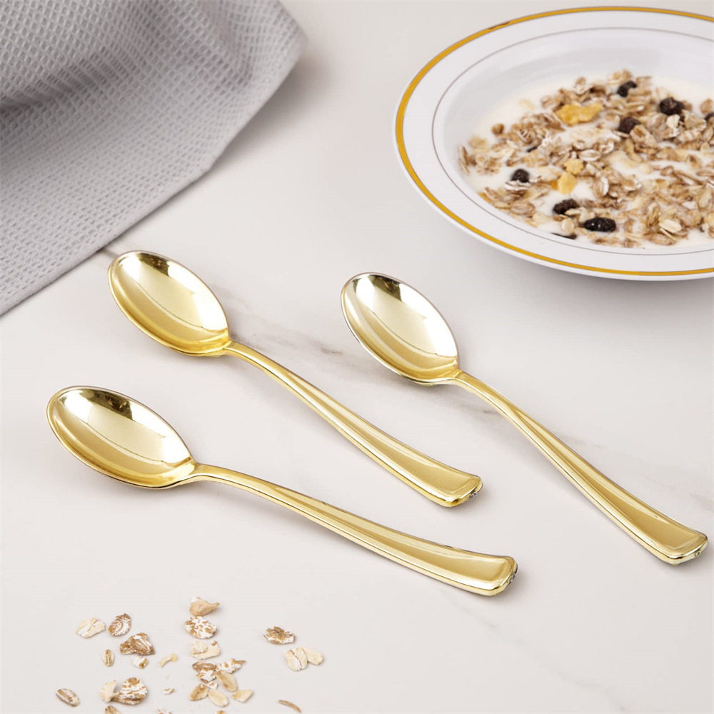 Amazon cross-border PS plastic UV plating golden disposable knife and fork spoon birthday wedding cross-border party tableware