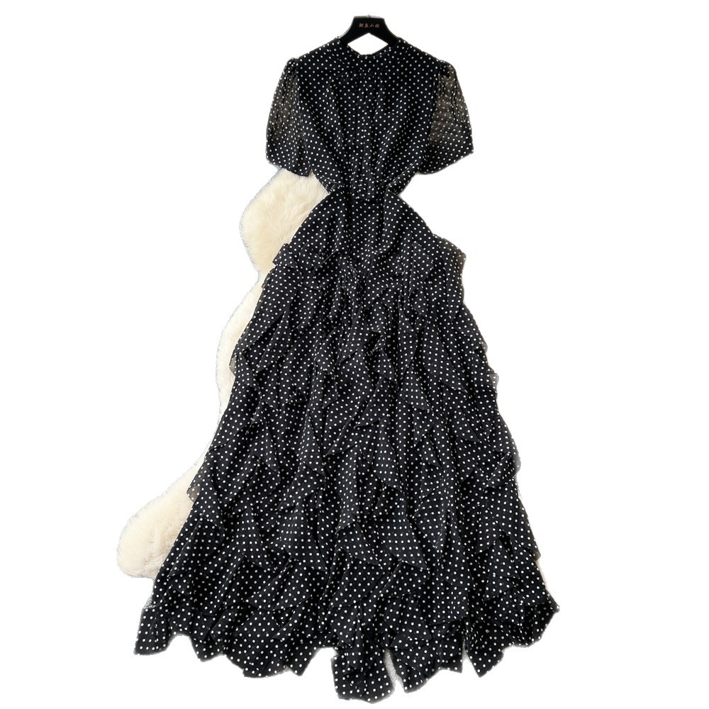 Red Polka Dot A Line Dress High Waist Irregular Hem Slim Fit Summer Fashion for Women Wholesale Available