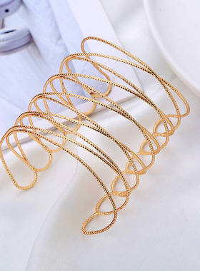 跨境饰品欧美时尚气质金属手饰网状纹理手镯开口镂空街拍手环