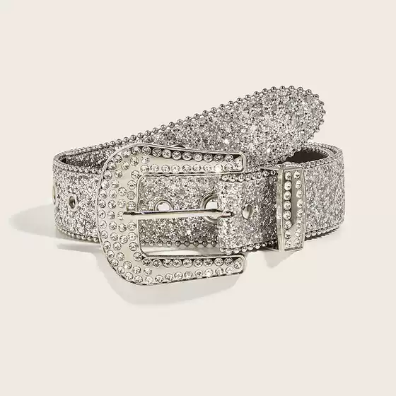 European and American Foreign Trade Spice Girl Belt Women's Fashion Trendy Air Eye Shining Style Western Y2K Water Diamond Buckle Wide Belt Waist Chain
