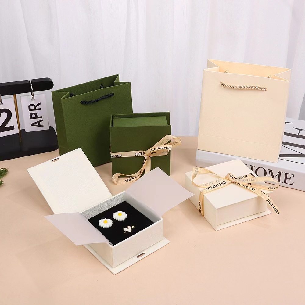 Flip Jewelry Packaging Box Crystal Bracelet Book-Shaped Ribbon Gift Box Bracelet Ring Earrings Necklace Complete Set Packaging