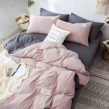 Nordic Style Four-Piece Quilt Cover Set Trendy Student Bed Sheet Set 1.8m Piece Set 2.0 Four-Piece Set Pink