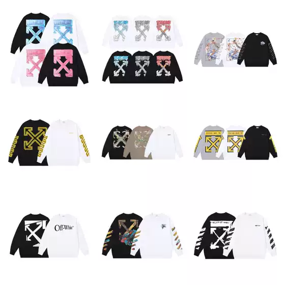 Spring and Autumn Round Neck Trendy Brand Off Ow Sweatshirt for Men and Women New Arrow Oil Painting Simple Printed Pullover Terry Style