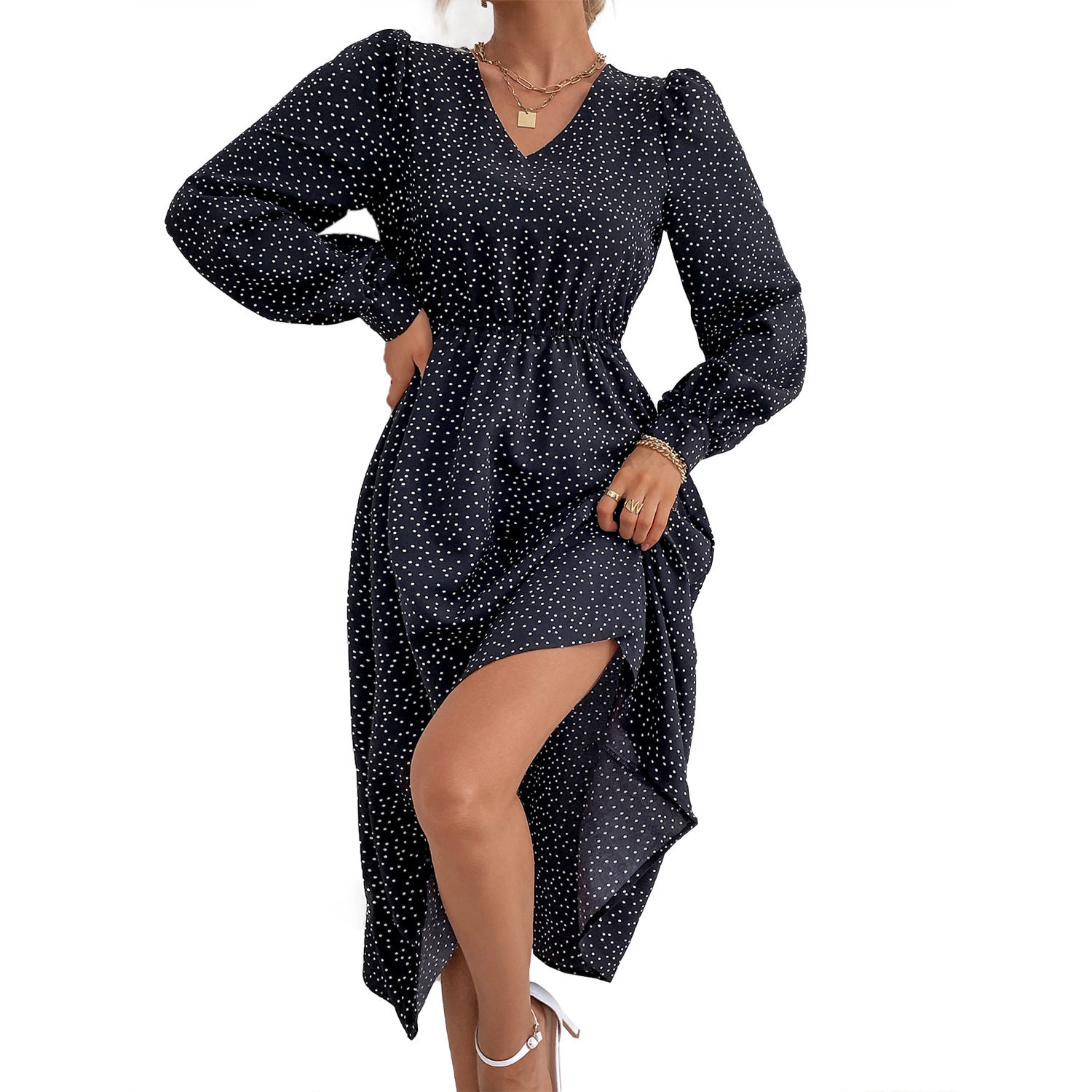 Elegant V Neck Womens Dress Fashionable Versatile Chic Ideal for Casual Outings or Parties Wholesale Available