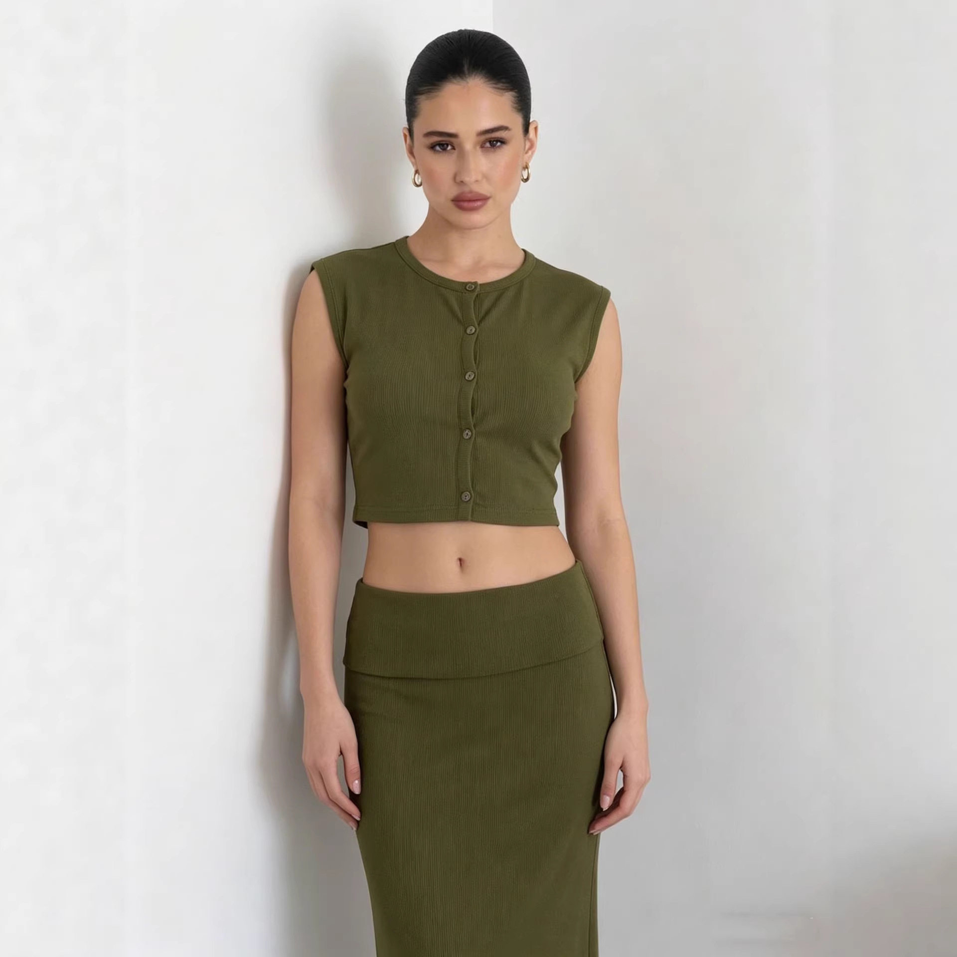 Soft Modal Two Piece Set for Women Sleeveless Top Mermaid Skirt Casual Spring Summer Style Wholesale Available