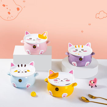 Japanese Style Cute Cute Pet Cat Style Ceramic Poodle Bowl Large Capacity Soup Bowl Personalized Creative Binaural Salah Bowl