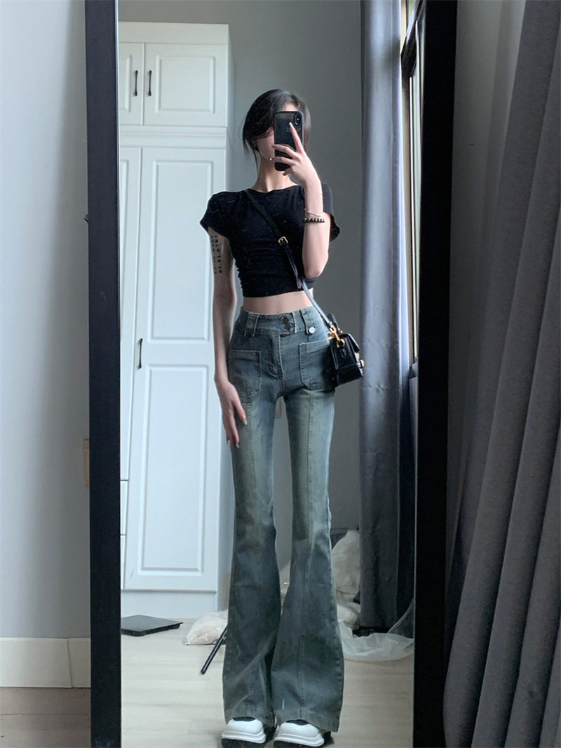 High Waisted Vintage Flare Jeans for Women Slim Fit Versatile Trendy Perfect for Spring and Autumn Wholesale