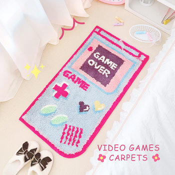 Cartoon Game Pink Flocking Carpet Tufted Bedroom Bay Window Blanket Living Room Sofa Absorbent Carpet Coffee Table Mat