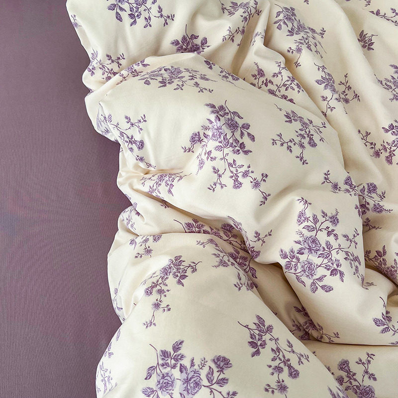 Maternal and Infant Grade a Knitted Cotton Aerobic Double-Layer Yarn Four-Piece Set Ins Small Floral Duvet Cover Fitted Sheet Style Student 3-Piece Set