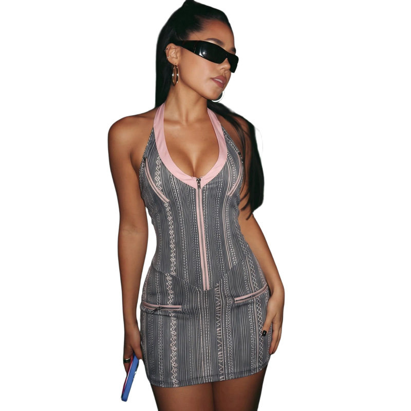 Summer Womens Backless Halter Dress Sexy Design Trendy Zipper Stylish Fit Perfect for Parties and Night Out