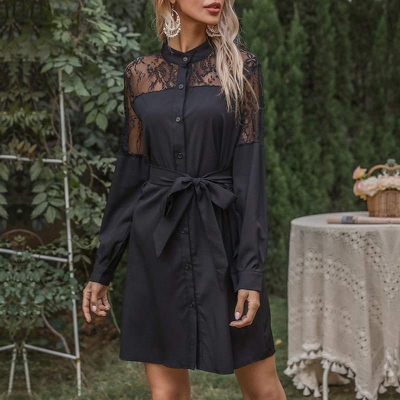 Vintage Black Lace Long Sleeve Dress for Women Elegant Autumn Style Perfect for Parties and Special Occasions Wholesale