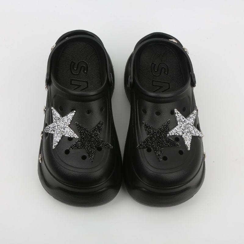 Thick Bottom Cartoon Hole Shoes Women's Summer 2024 New Style Outer Wear Non-slip Elevated Bottom Beach Baotou Half Slippers for Women