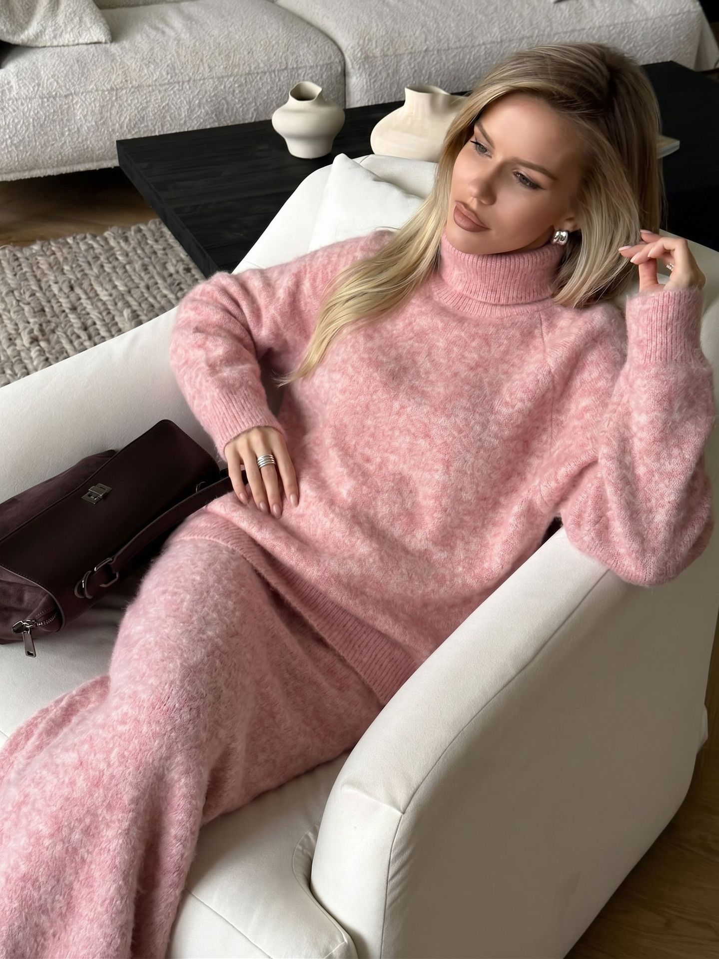 Womens Loose Knit Sweater and Wide Leg Pants Set Wool Blend Autumn Winter Casual Style Wholesale Available