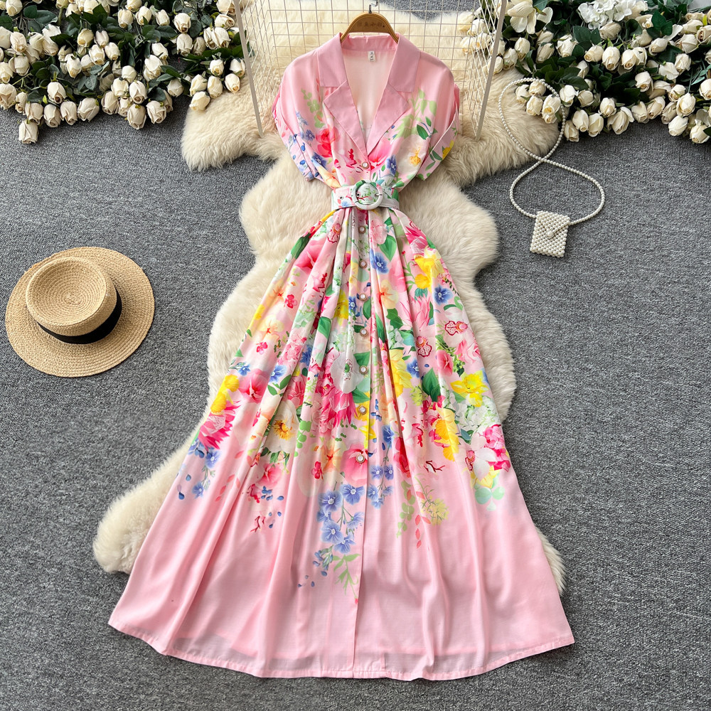 Summer Floral Print Maxi Dress for Women V Neck Sleeveless Tie Waist High Waist A Line Casual Office Wear