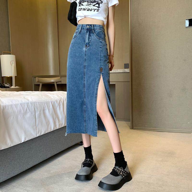 High Waisted Denim Skirt for Women Slim Fit Vintage Style Side Slit Summer Fashion Wholesale Available