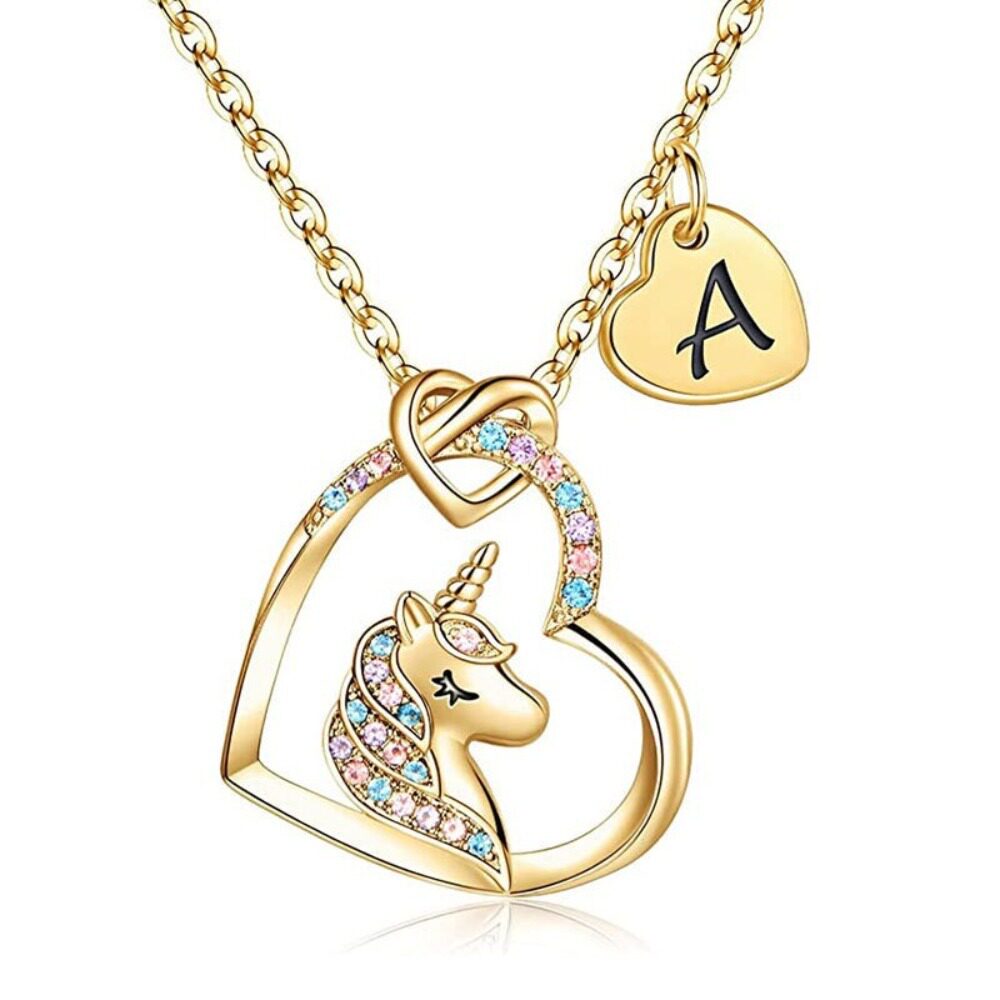 Europe and the United States cross-border hot 26 letters color zircon copper material love pendant children's jewelry unicorn necklace