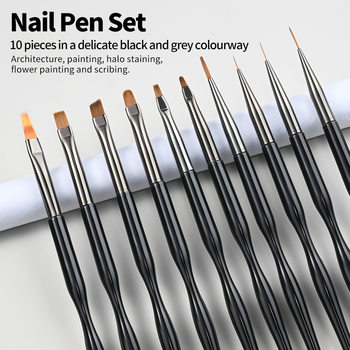 10Pcs Exquisite Nail Art Pen Set Building Painting Nail Tool Pen Drawing Flower Hook Line Black Nail Art Pen Wholesale