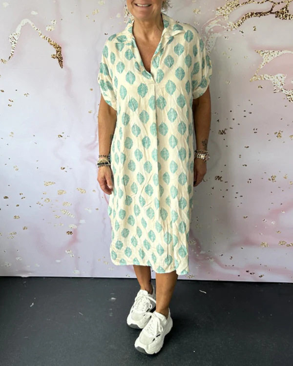 Summer Floral Print V Neck Short Sleeve Dress Loose Fit Trendy Design Womens Fashion Perfect for Casual Outings