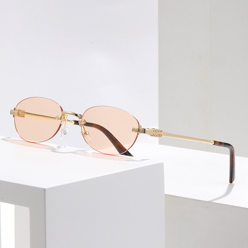 Retro Rimless Flat Mirror Anti-Blue Light Round Frame Metal Glasses Frame European and American Internet Celebrities Same Style Personalized High-End Glasses