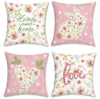 Cross-Border Easter Pillowcase Cartoon Pink Custom Rabbit Cushion Cover Living Room Decoration Sofa Pillow Cushion Cover