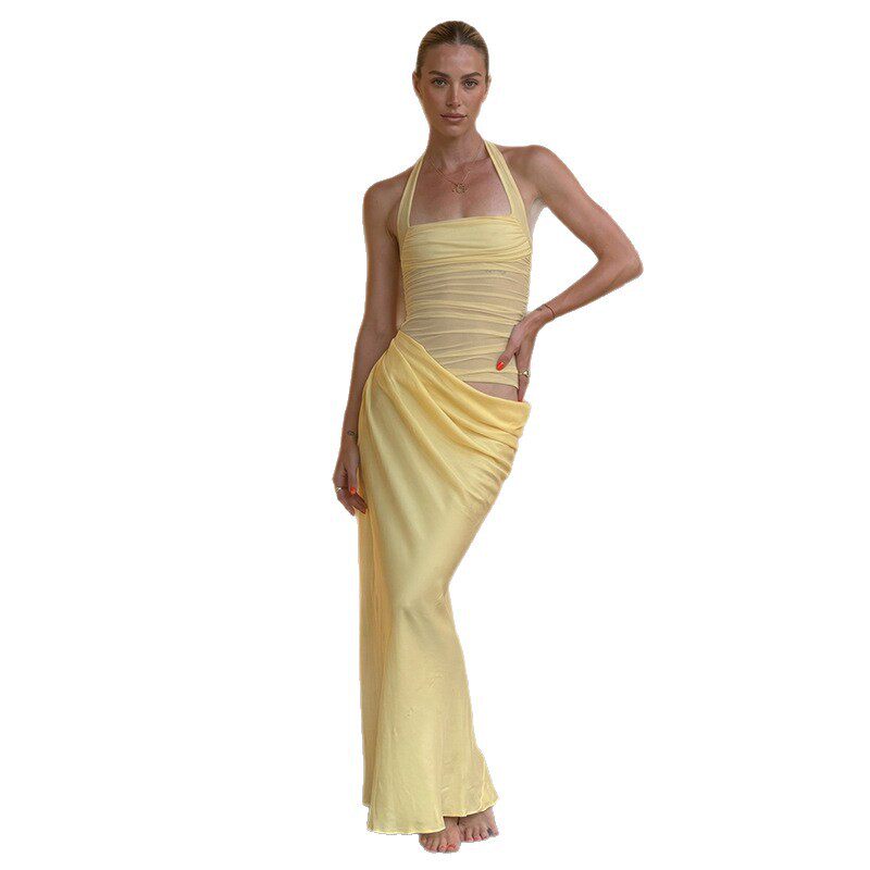 Summer Womens Sexy Hollow Back Mesh Bodycon Dress Slim Fit Sheer Fabric Trendy Design Perfect for Parties and Night